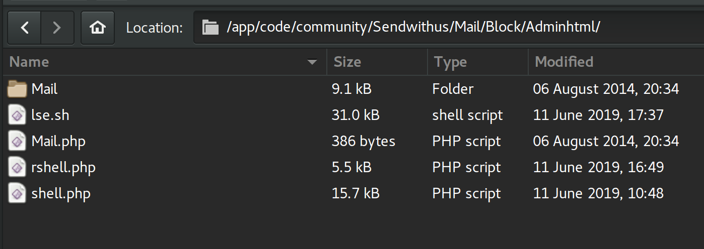 Shell code in modified Magneto package.